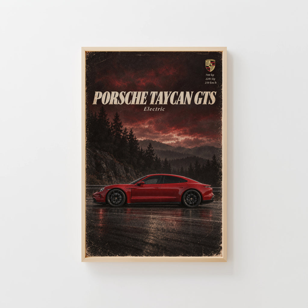 Vintage Porsche Taycan GTS Print, Car Poster, Wall Art