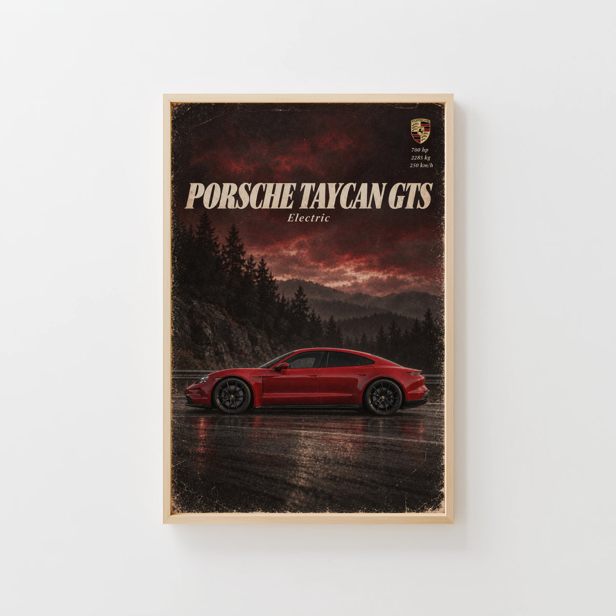 Vintage Porsche Taycan GTS Print, Car Poster, Wall Art