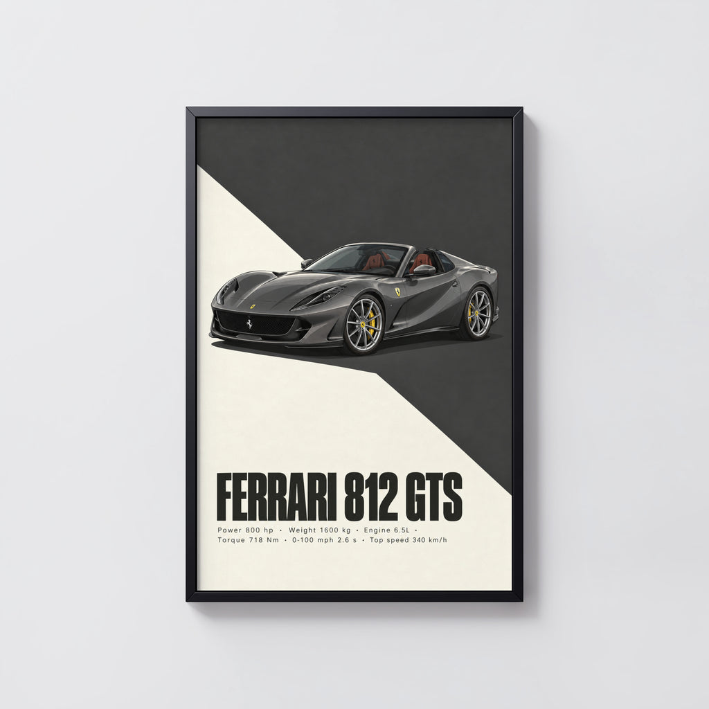 Vintage Ferrari 812 GTS Print, Supercar Wall Art