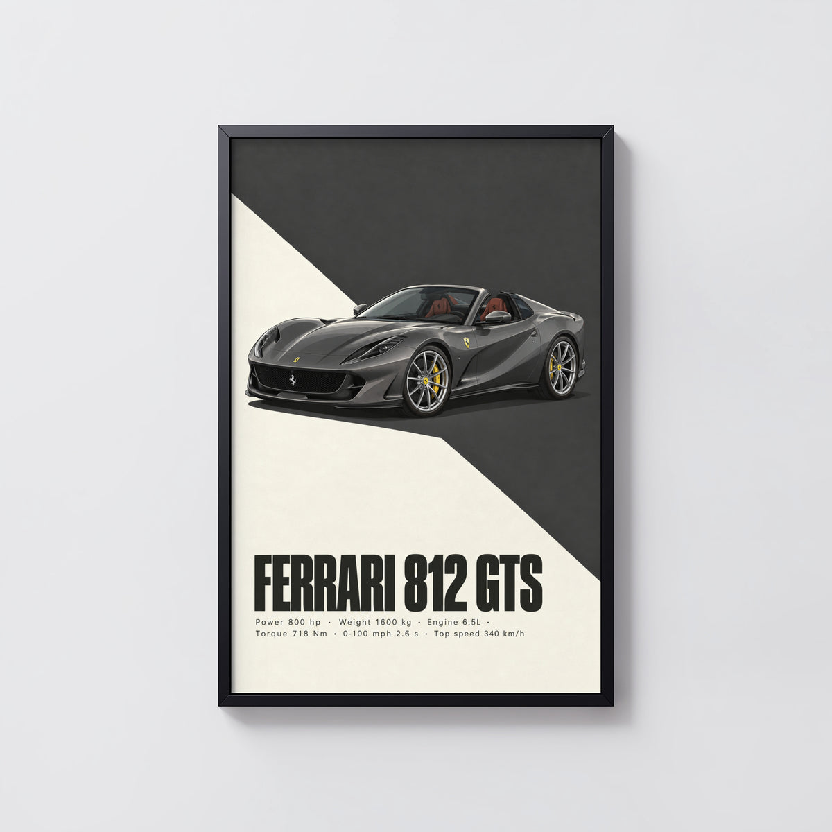 Vintage Ferrari 812 GTS Print, Supercar Wall Art