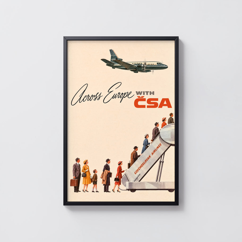 Vintage Czechoslovak Airlines Poster, Retro Travel Wall Art