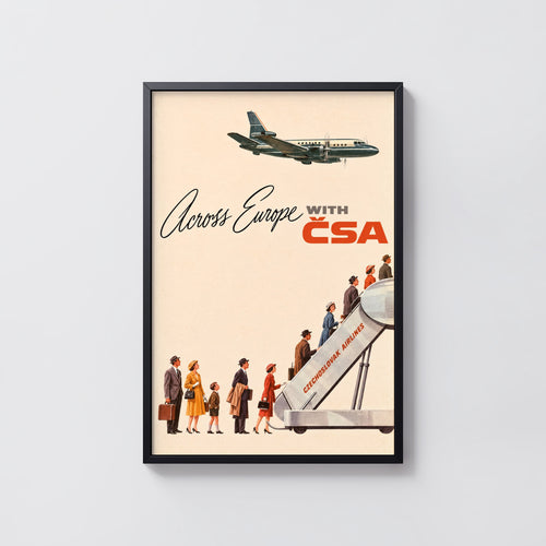 Vintage Czechoslovak Airlines Poster, Retro Travel Wall Art