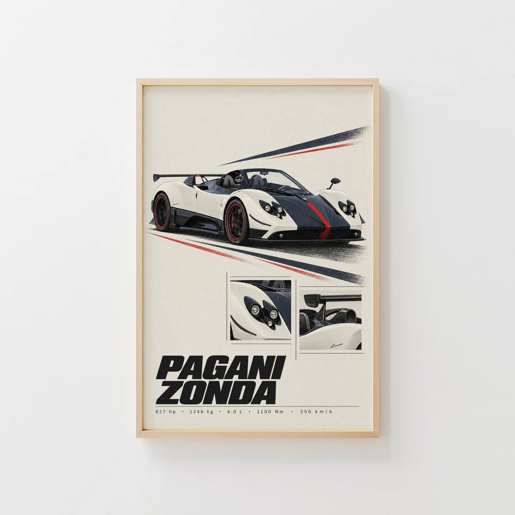 Vintage Pagani Zonda Print, Supercar Wall Art