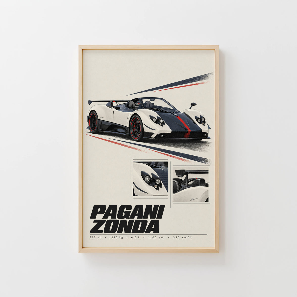 Vintage Pagani Zonda Print, Supercar Wall Art