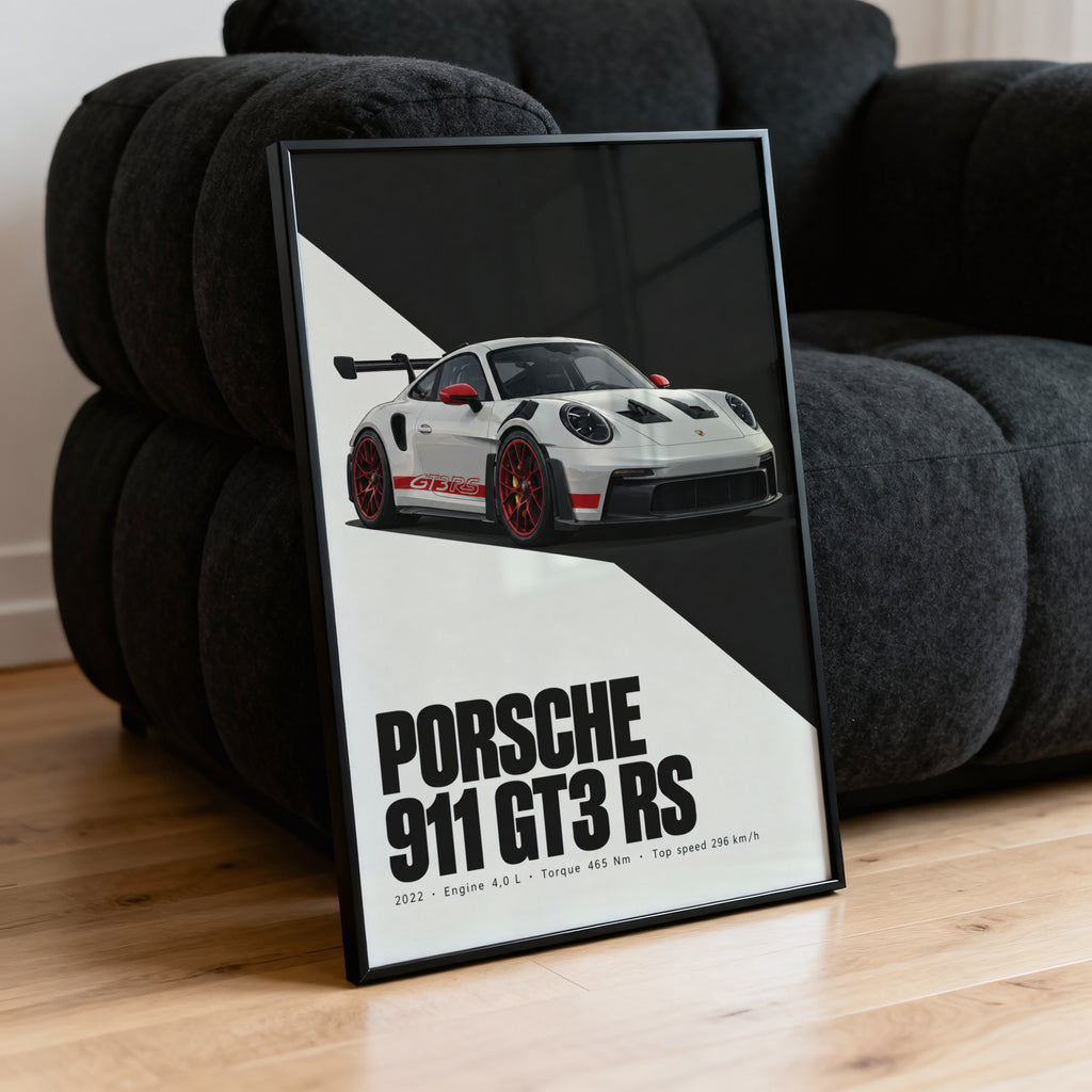 Vintage Porsche 911 GT3 RS Print, Car Wall Art