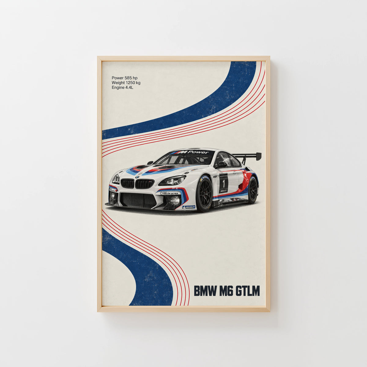 Vintage BMW M6 GTLM Race Car Print, Motorsport