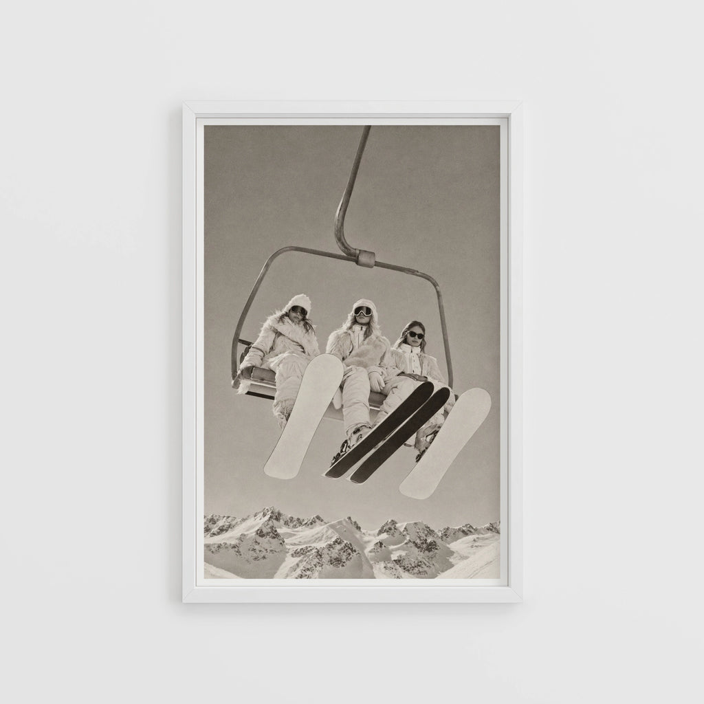Vintage Ski Lift Girls Print, Winter Mountain Poster