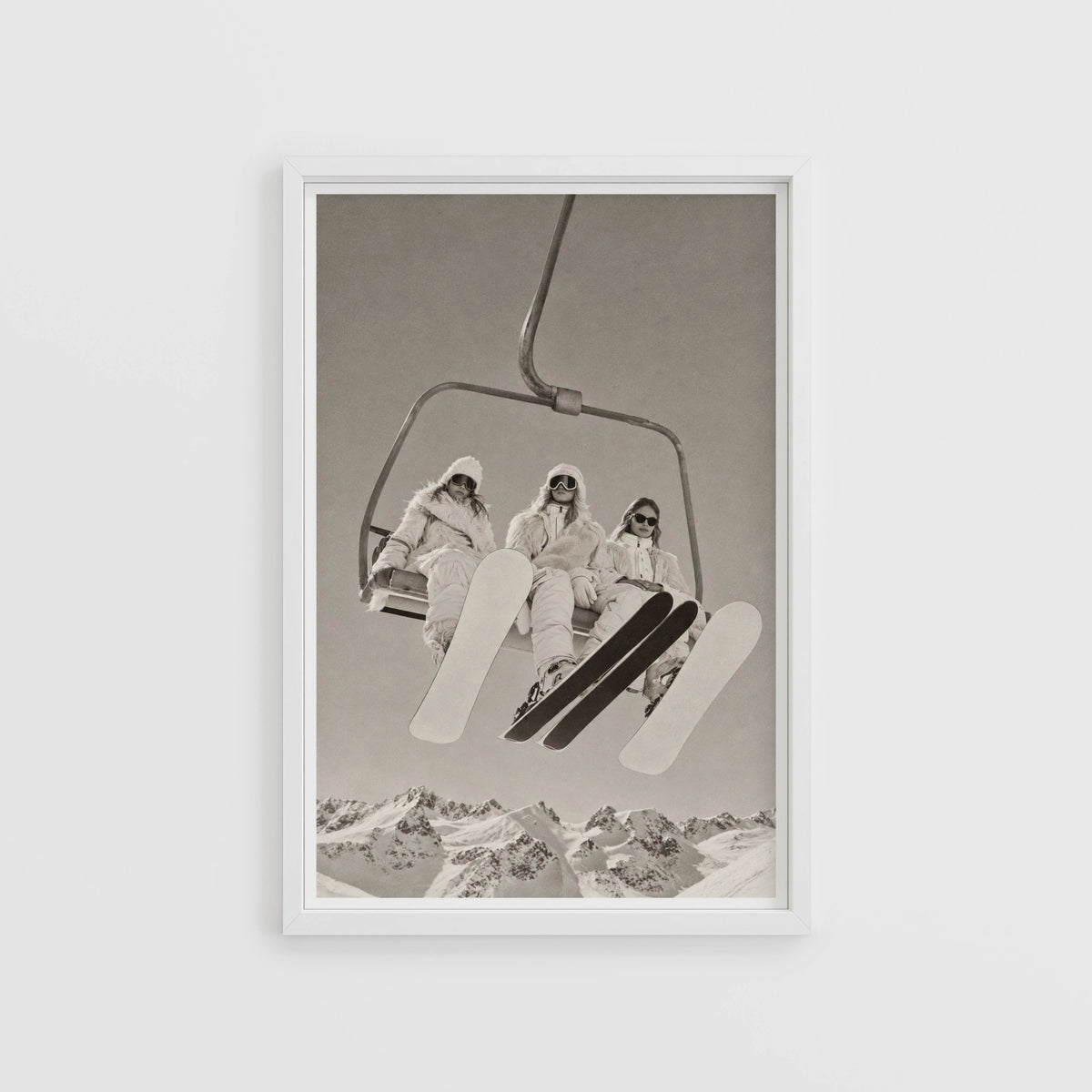 Vintage Ski Lift Girls Print, Winter Mountain Poster