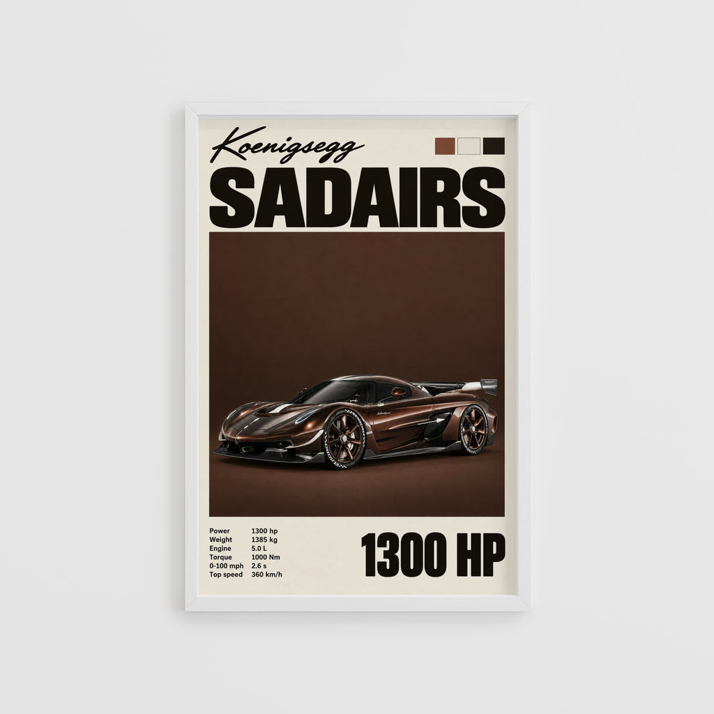 Vintage Koenigsegg Sadairs Print, Hypercar Wall Art