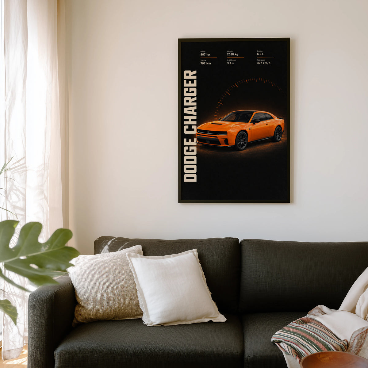 Vintage Dodge Charger Print, Orange Muscle Car