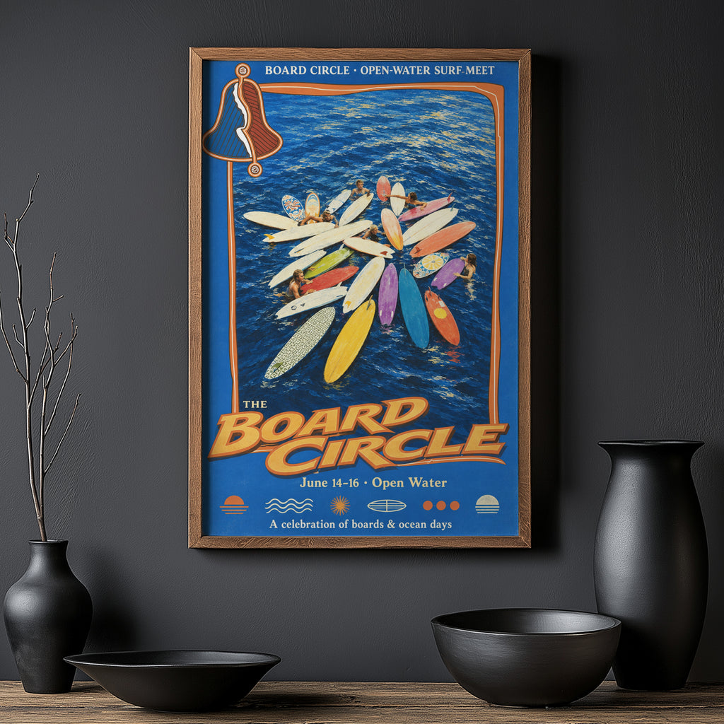 Vintage Surf Print and Poster, Board Circle Wall Art