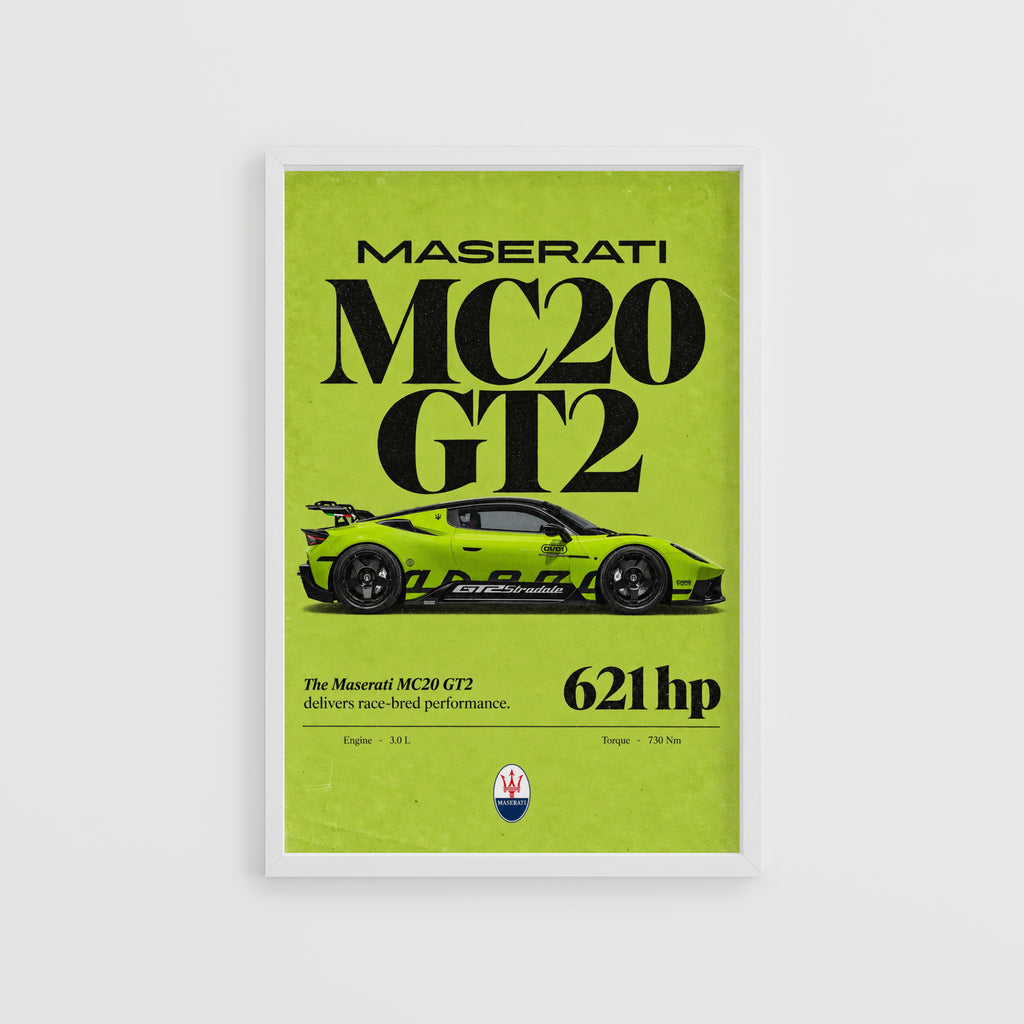 Vintage Maserati MC20 GT2 Print, Supercar Art
