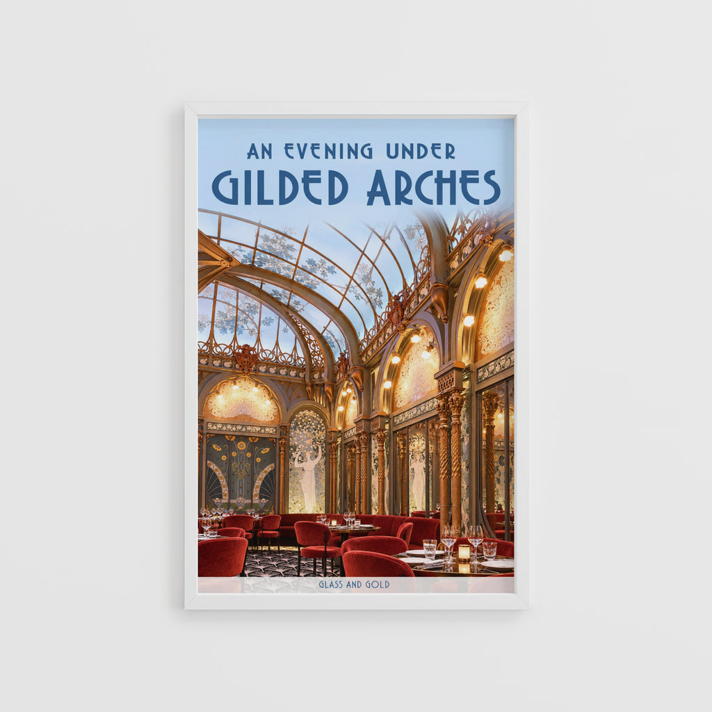 Vintage Art Deco Restaurant Poster, Gilded Arches Wall Art