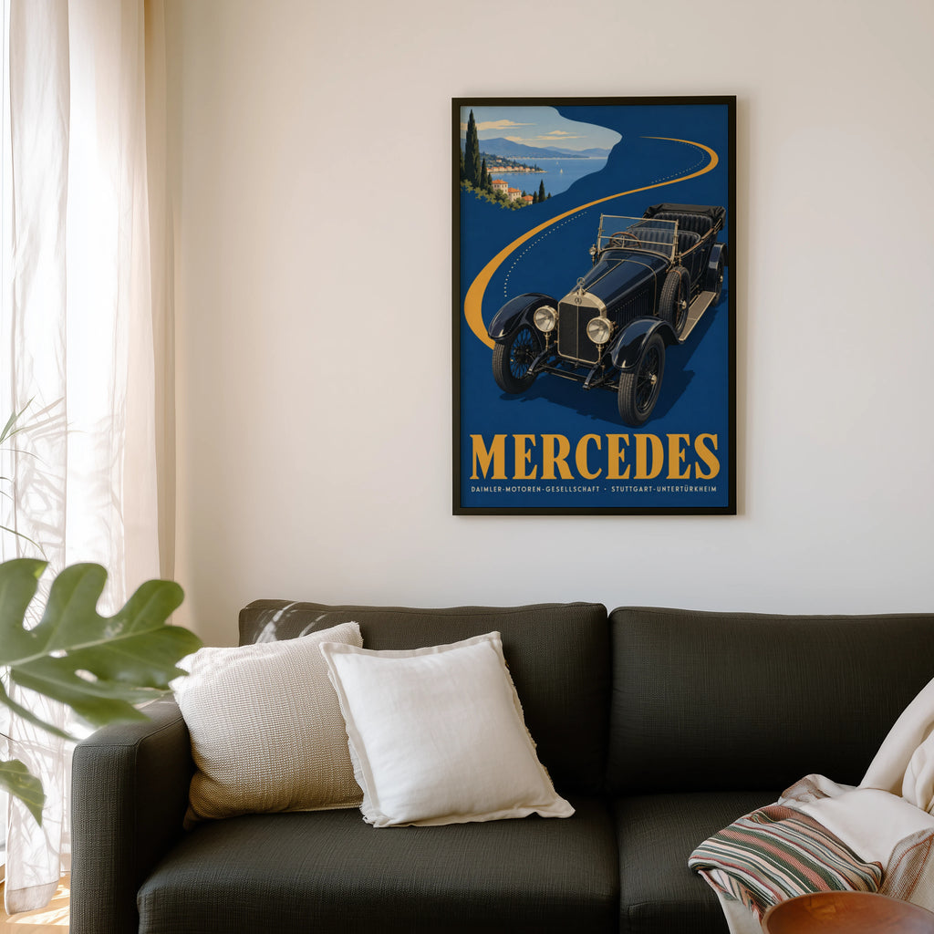 Vintage Mercedes Car Poster, Art Deco Wall Art, Print