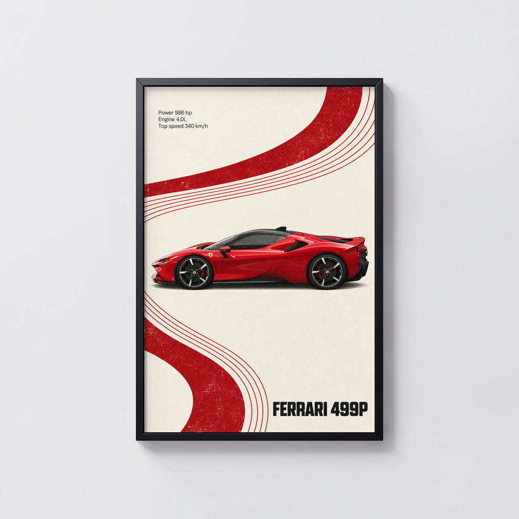 Vintage Ferrari 499P Print, Red Supercar Wall Art