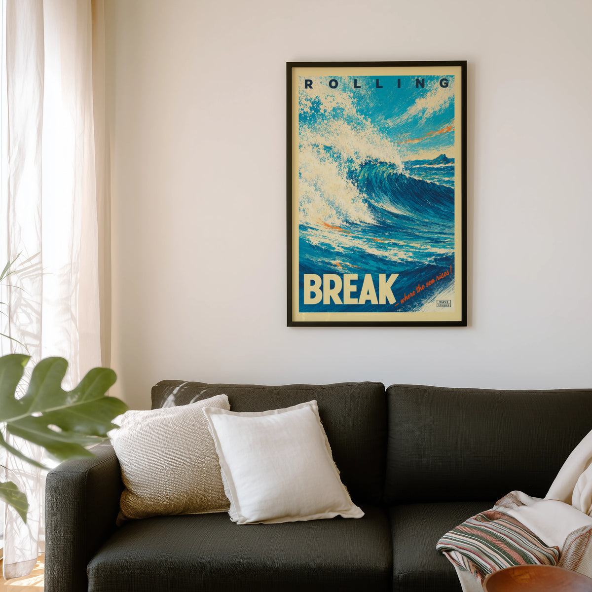 Vintage Surf Print and Poster, Ocean Wave Wall Art