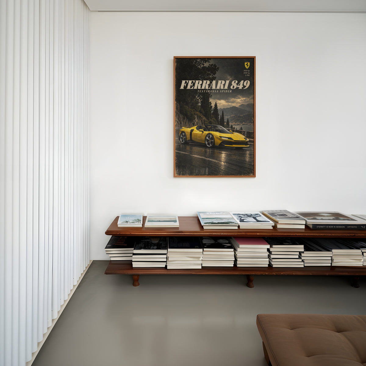 Vintage Ferrari Print, Yellow Supercar Wall Art