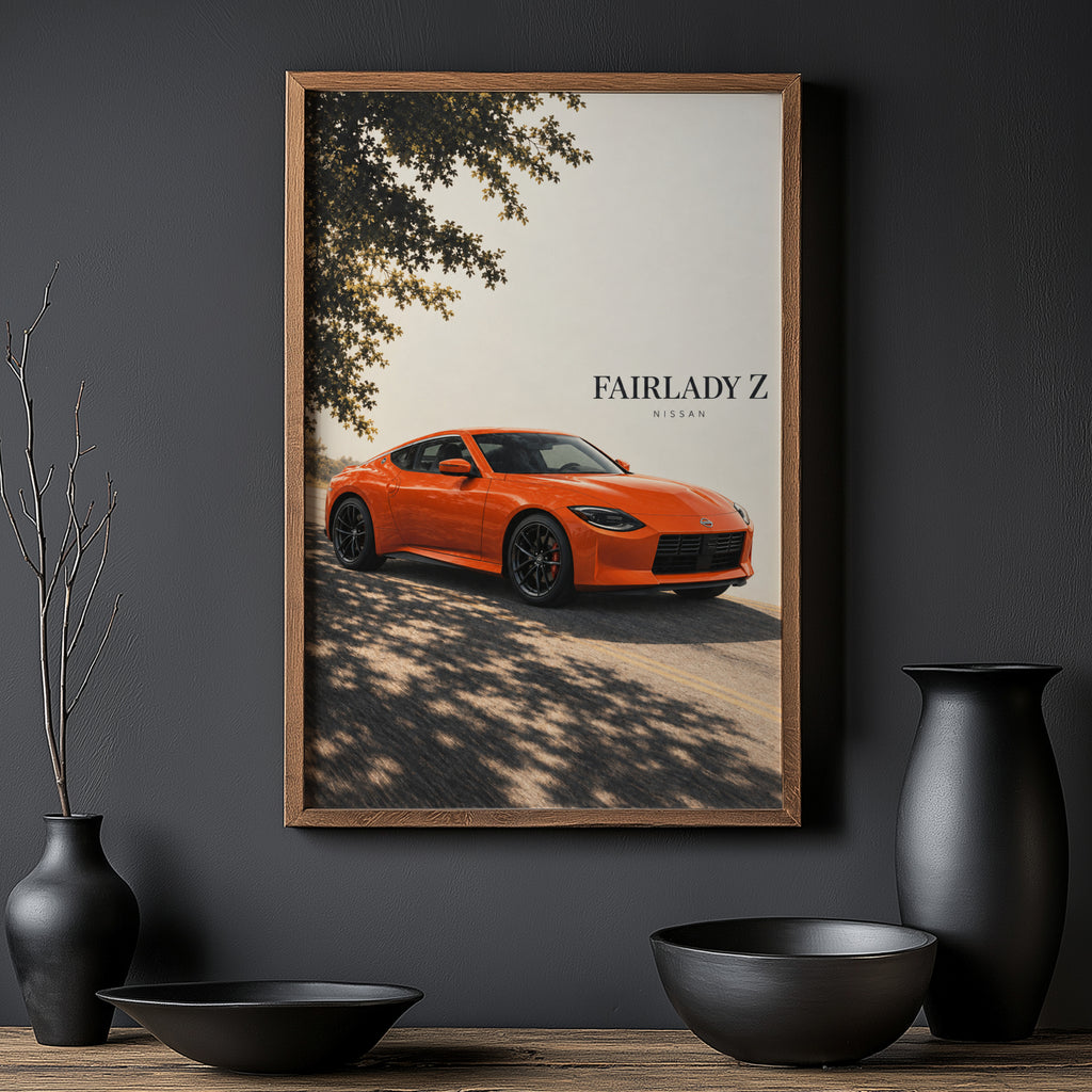 Vintage Nissan Fairlady Z Print, Orange Sports Car