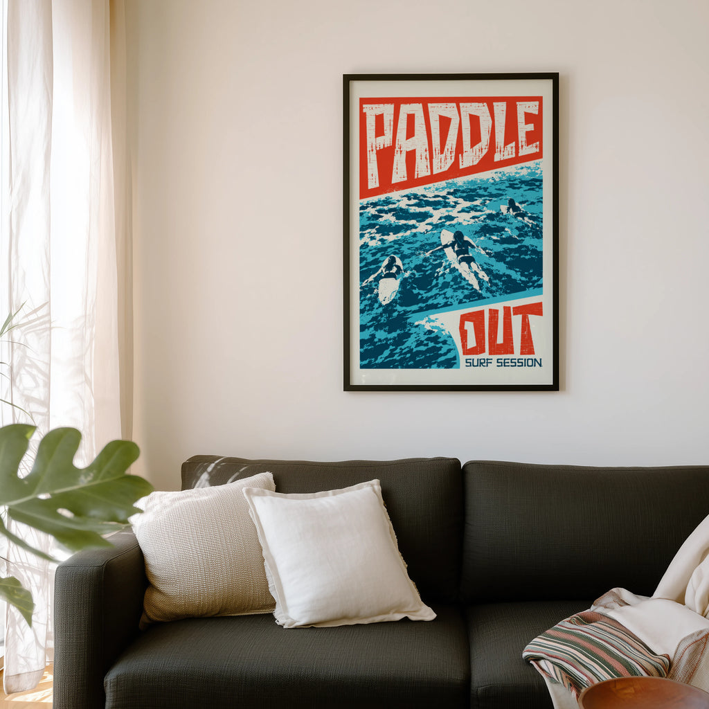 Vintage Paddle Out Surf Print, Surf Poster