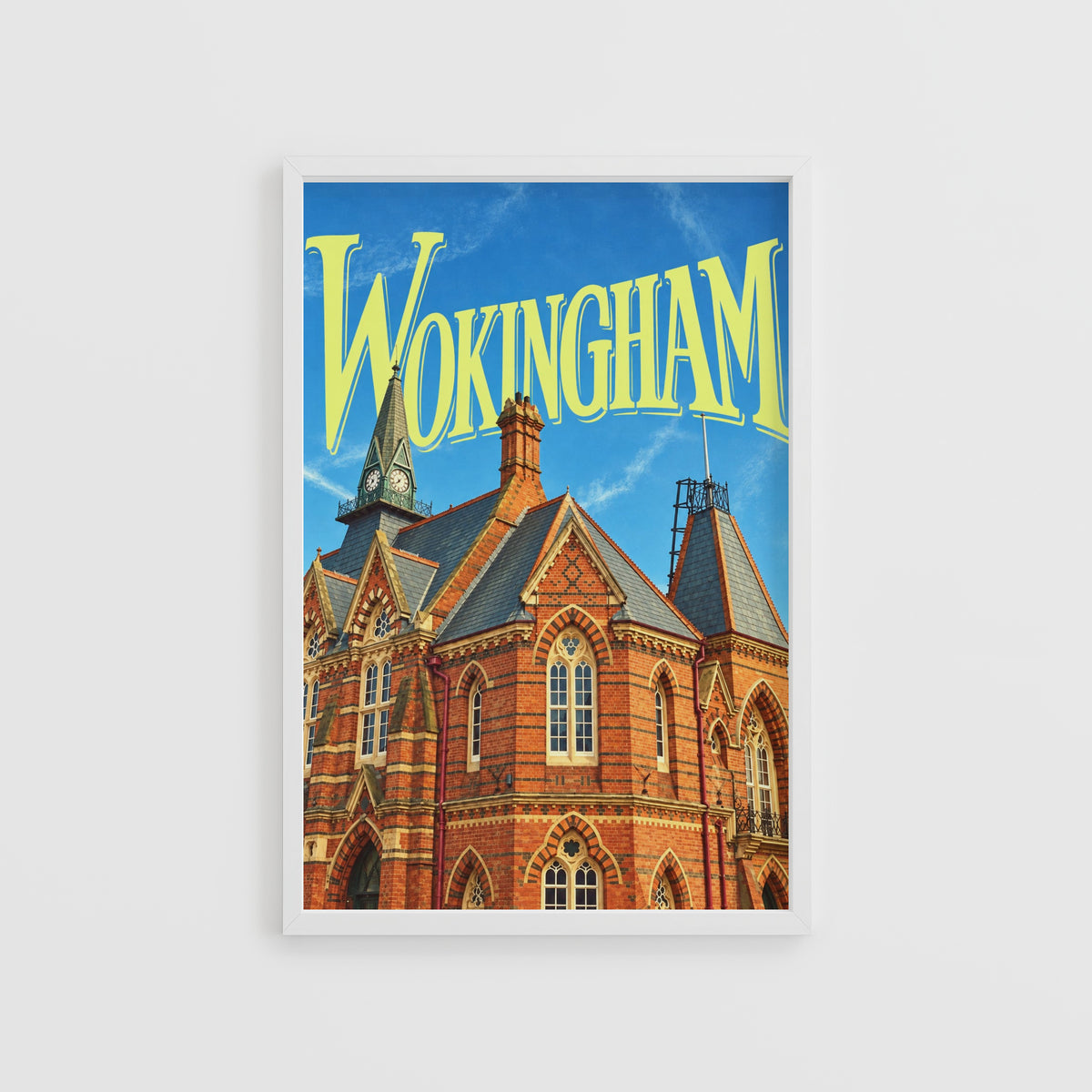 Vintage Wokingham Poster, Town Hall Wall Art, England Print