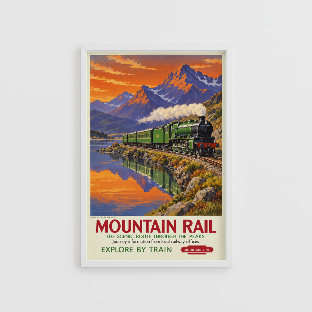 Vintage Mountain Rail Steam Train Print Poster