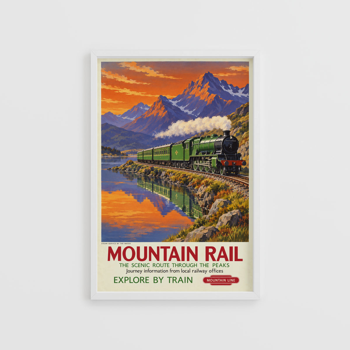 Vintage Mountain Rail Steam Train Print Poster