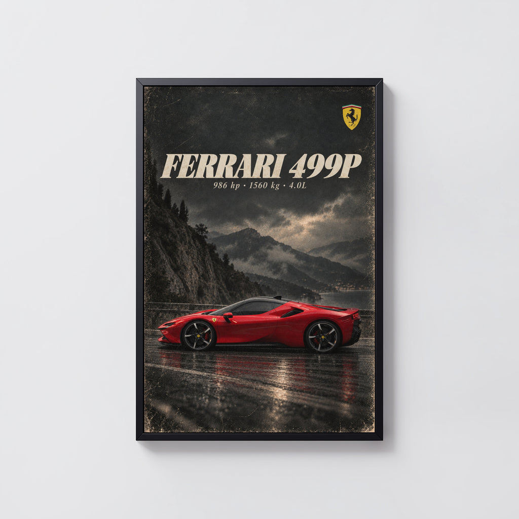 Vintage Ferrari 499P Print, Red Supercar Wall Art