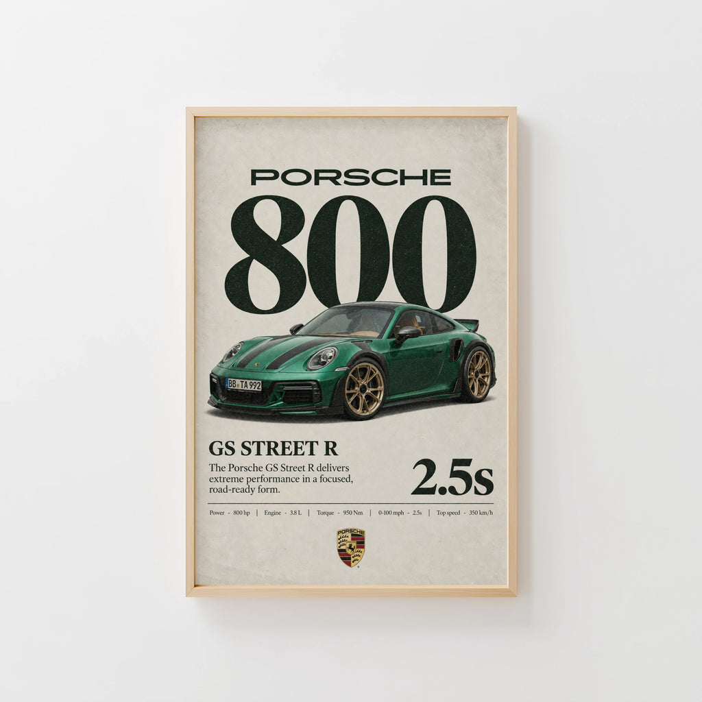 Vintage Porsche GS Street R Print, Car Wall Art