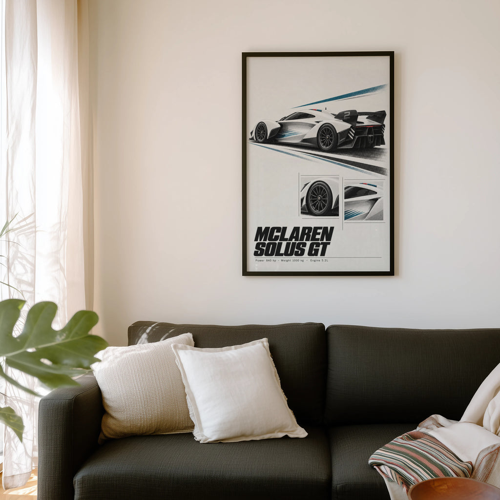 Vintage McLaren Solus GT Print, Supercar Wall Art