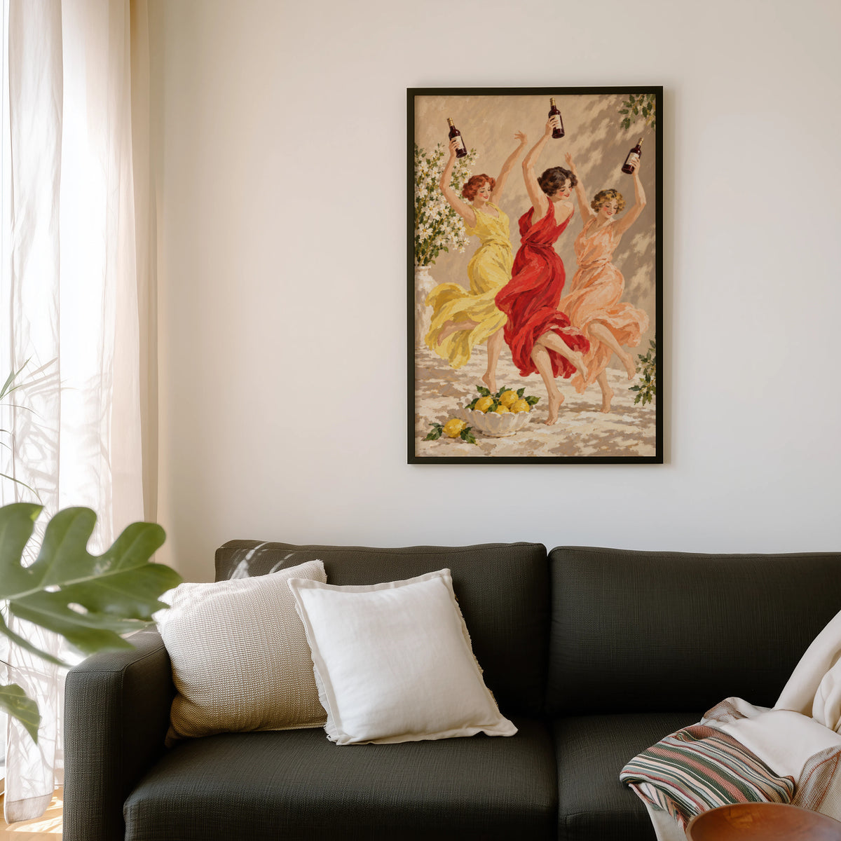 Vintage Print Poster, Dancing Women Wine Wall Art