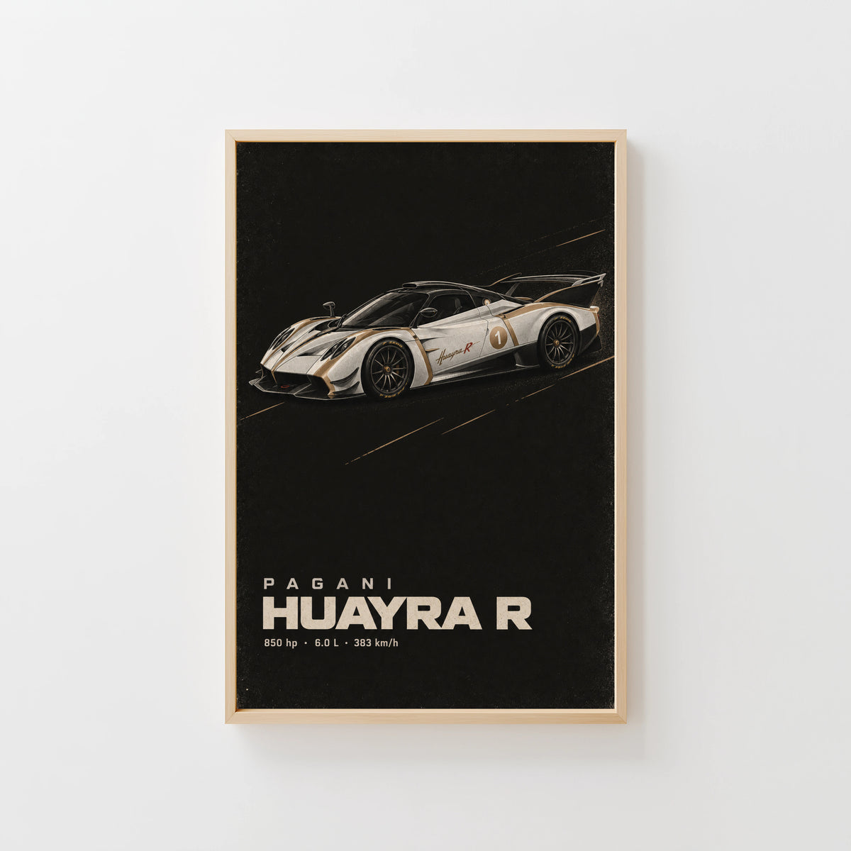 Vintage Pagani Huayra R Print, Supercar Wall Art
