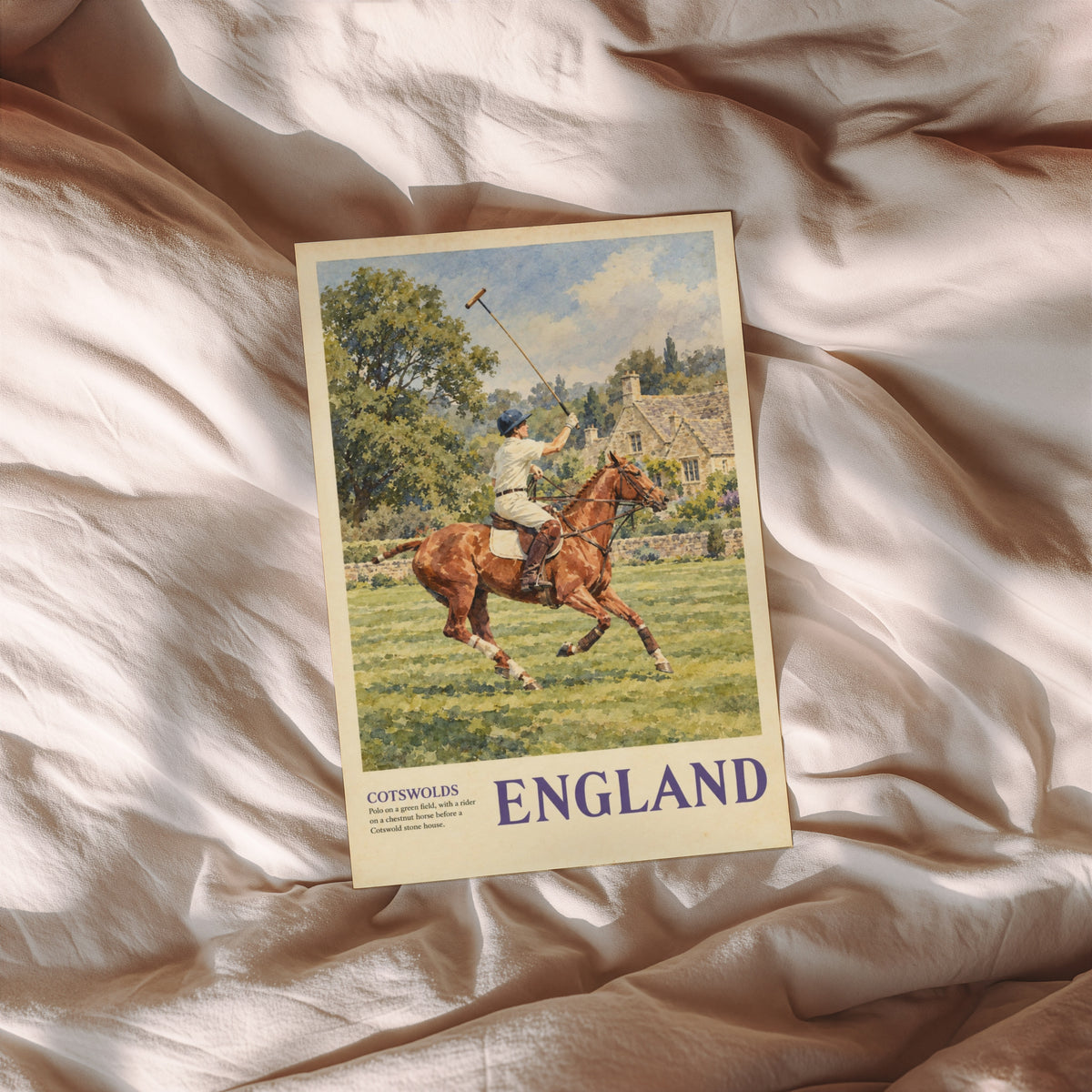 Vintage Cotswolds England Polo Poster, Horse Wall Art, Print