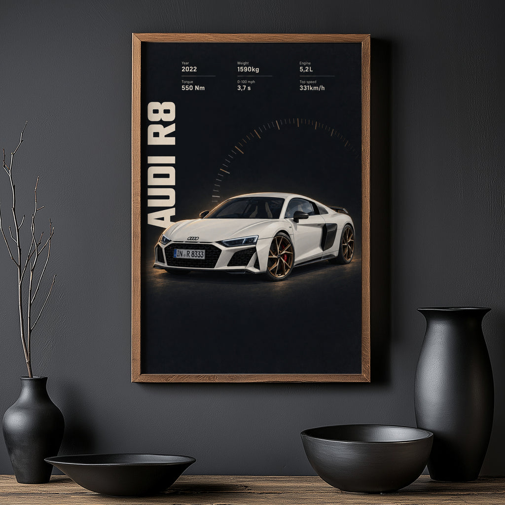 Vintage Audi R8 Print, Supercar Wall Art