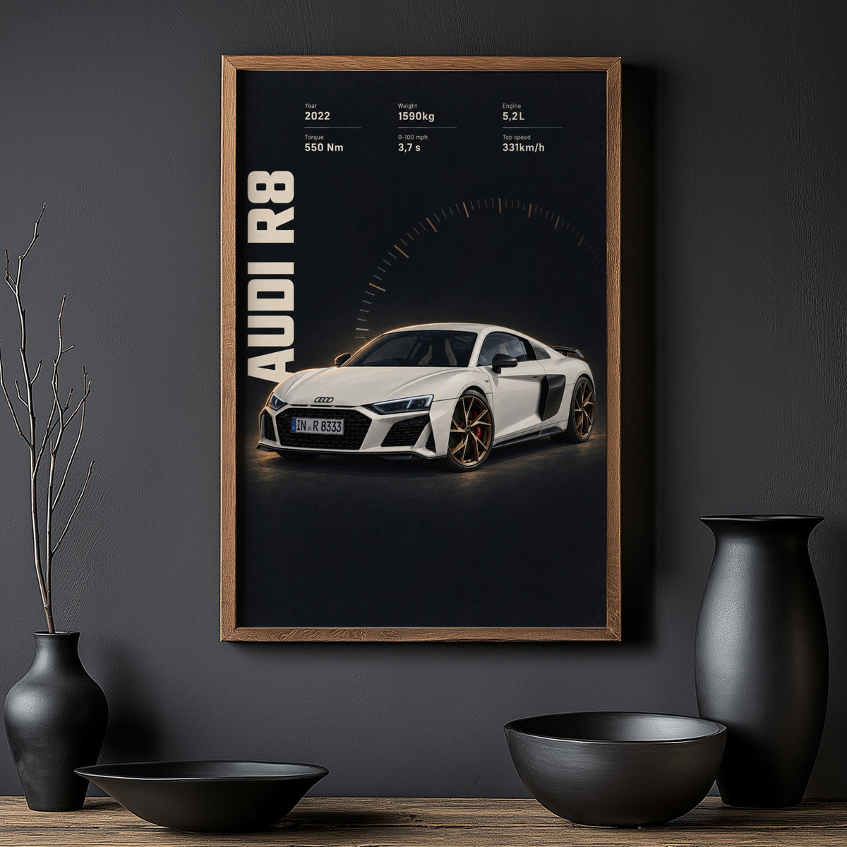 Vintage Audi R8 Print, Supercar Wall Art
