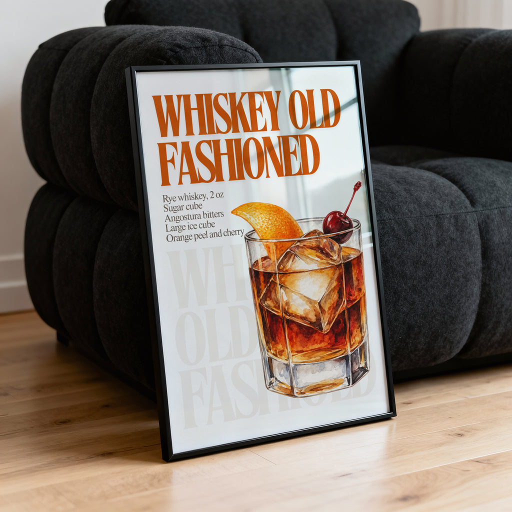 Vintage Old Fashioned Cocktail Print Poster, Bar Art