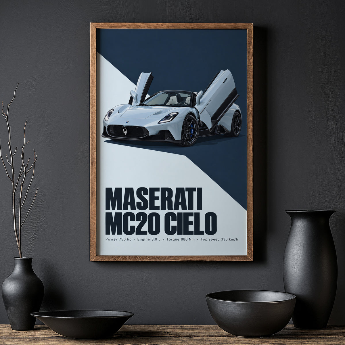 Vintage Maserati MC20 Cielo Print, Car Wall Art