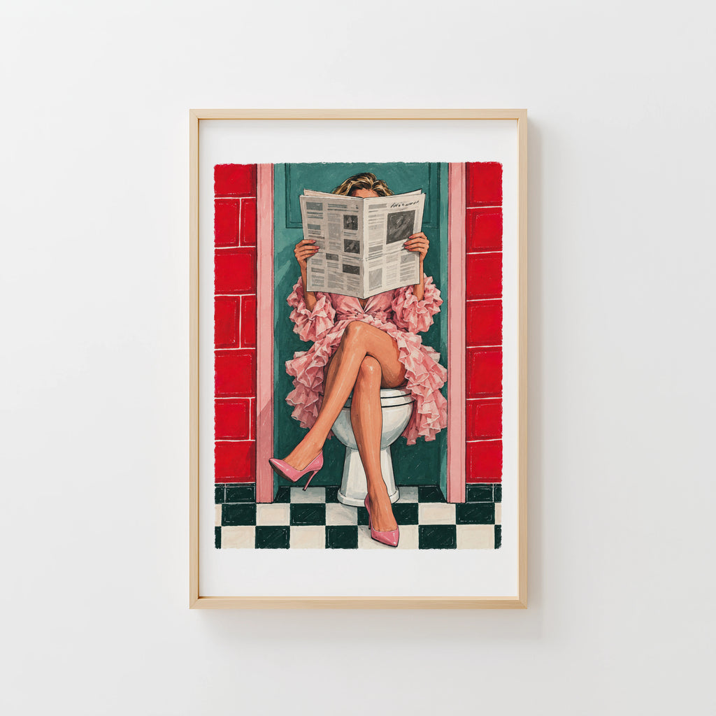 Vintage Bathroom Print and Poster, Retro Toilet Wall Art