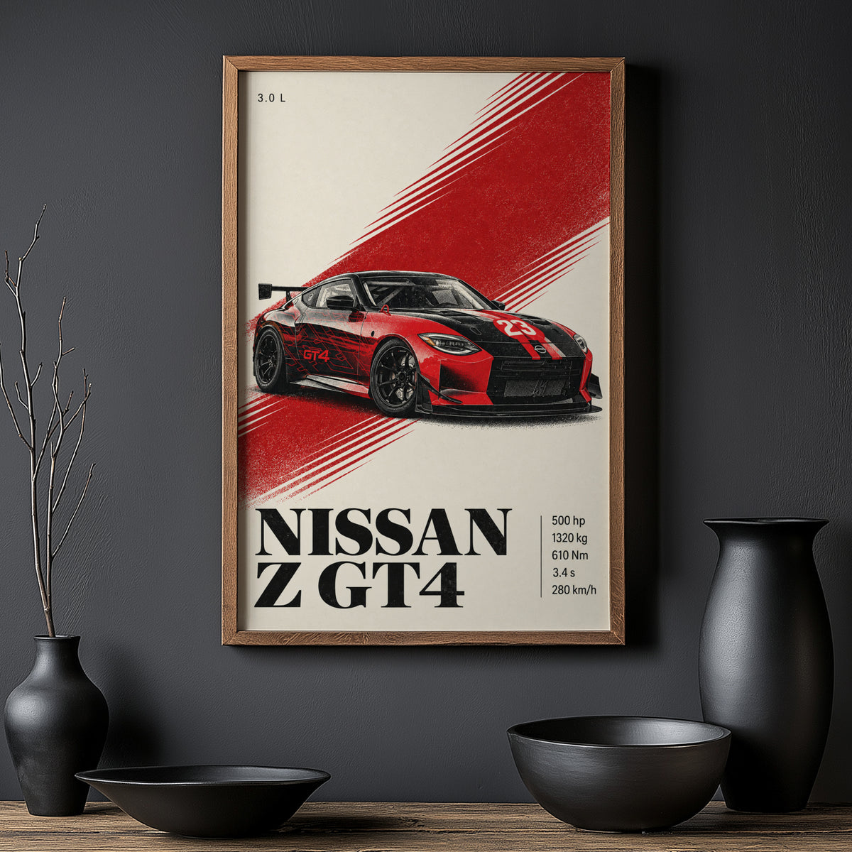 Vintage Nissan Z GT4 Print, Racing Car Wall Art