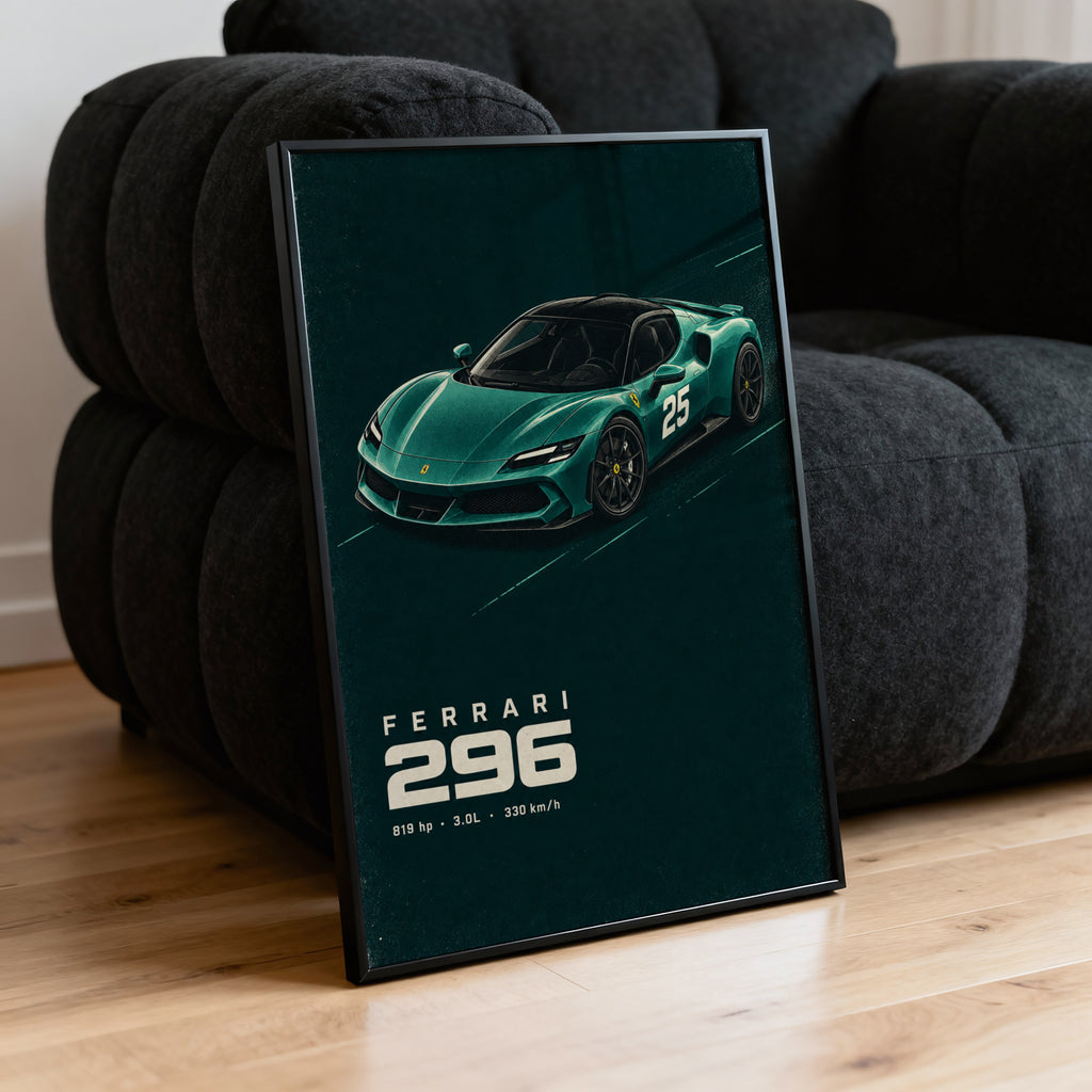Vintage Ferrari 296 Print Poster, Supercar Wall Art