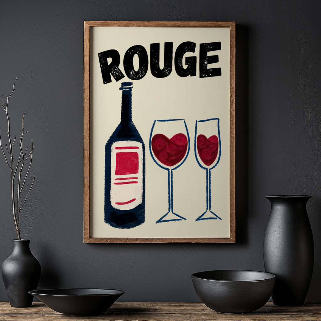 Vintage Rouge Red Wine Print Poster, Kitchen Wall Art