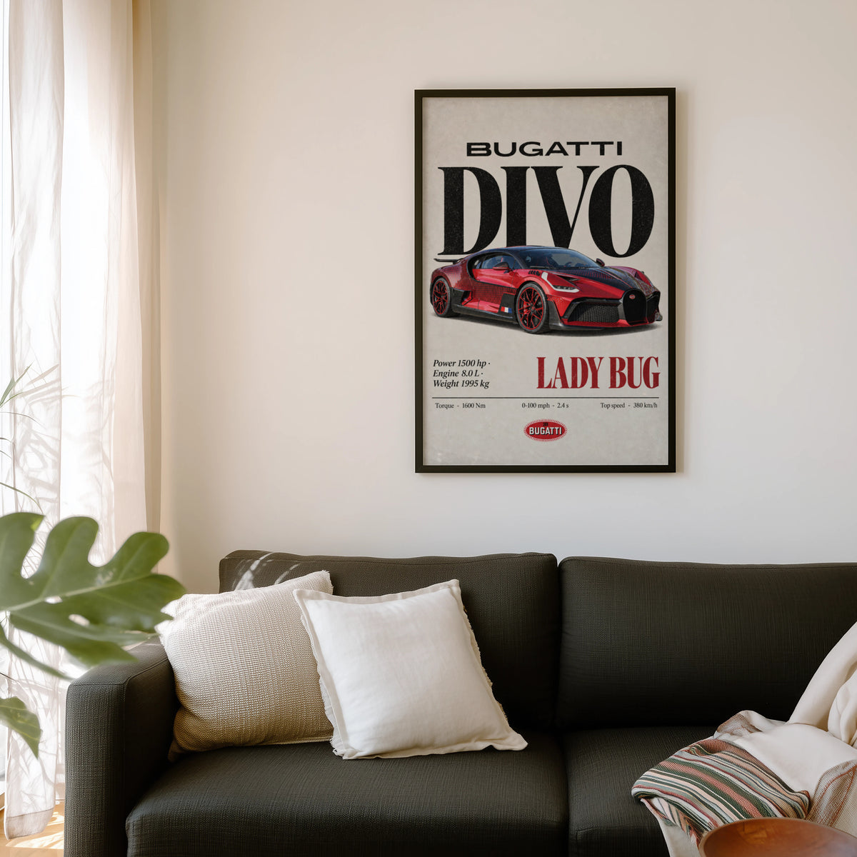 Vintage Bugatti Divo Lady Bug Print, Supercar Art