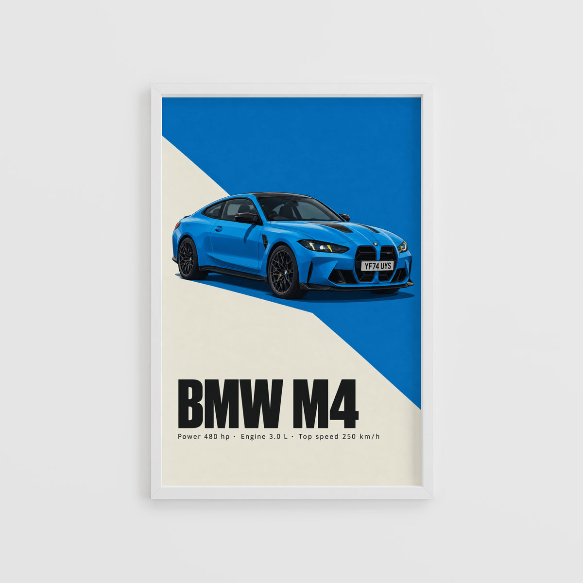 Vintage BMW M4 Print, Blue Car Wall Art