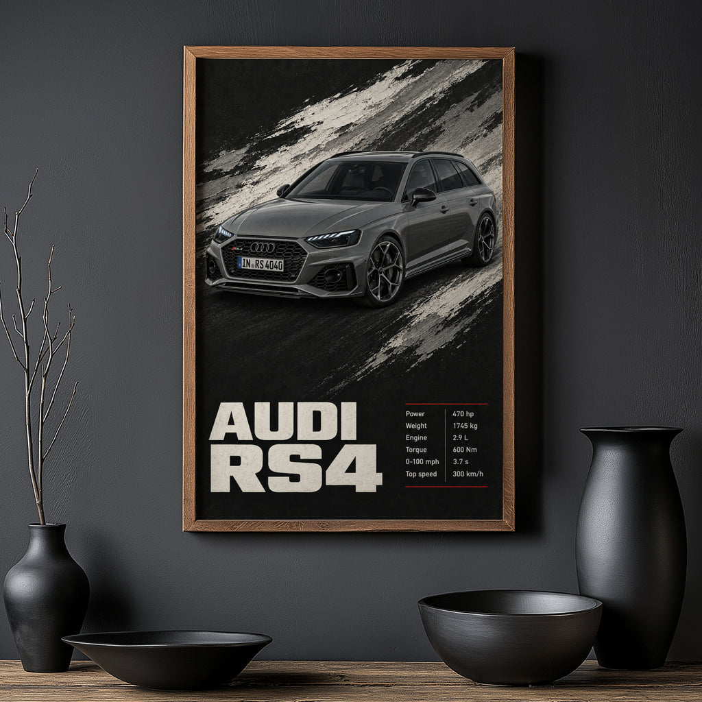 Vintage Audi RS4 Avant Print, Car Wall Art
