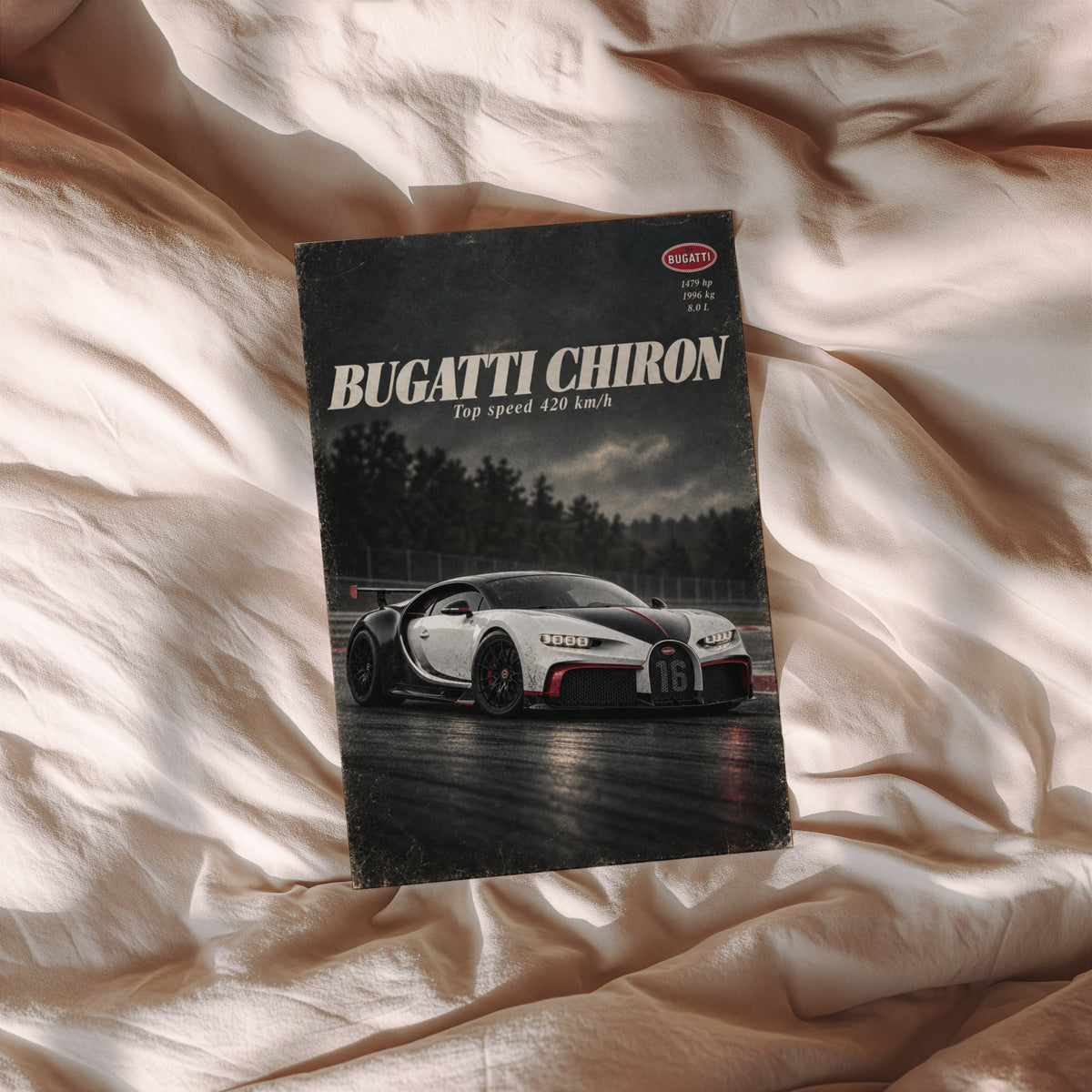 Vintage Bugatti Chiron Print, Supercar Wall Art
