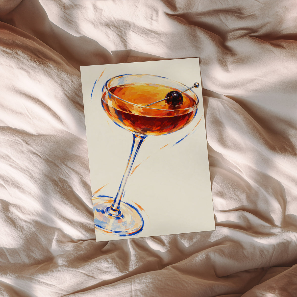 Vintage Cocktail Print Poster, Manhattan Bar Wall Art