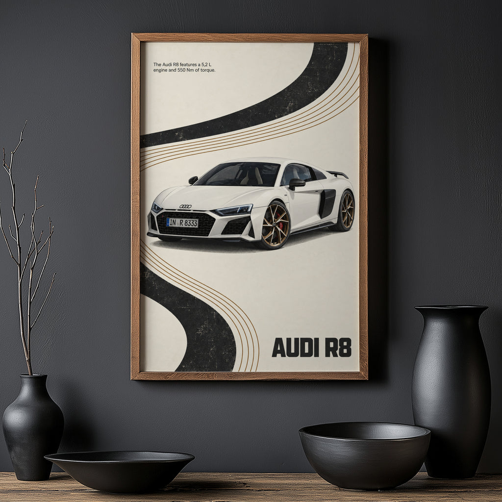 Vintage Audi R8 Print, Car Poster, Supercar Wall Art