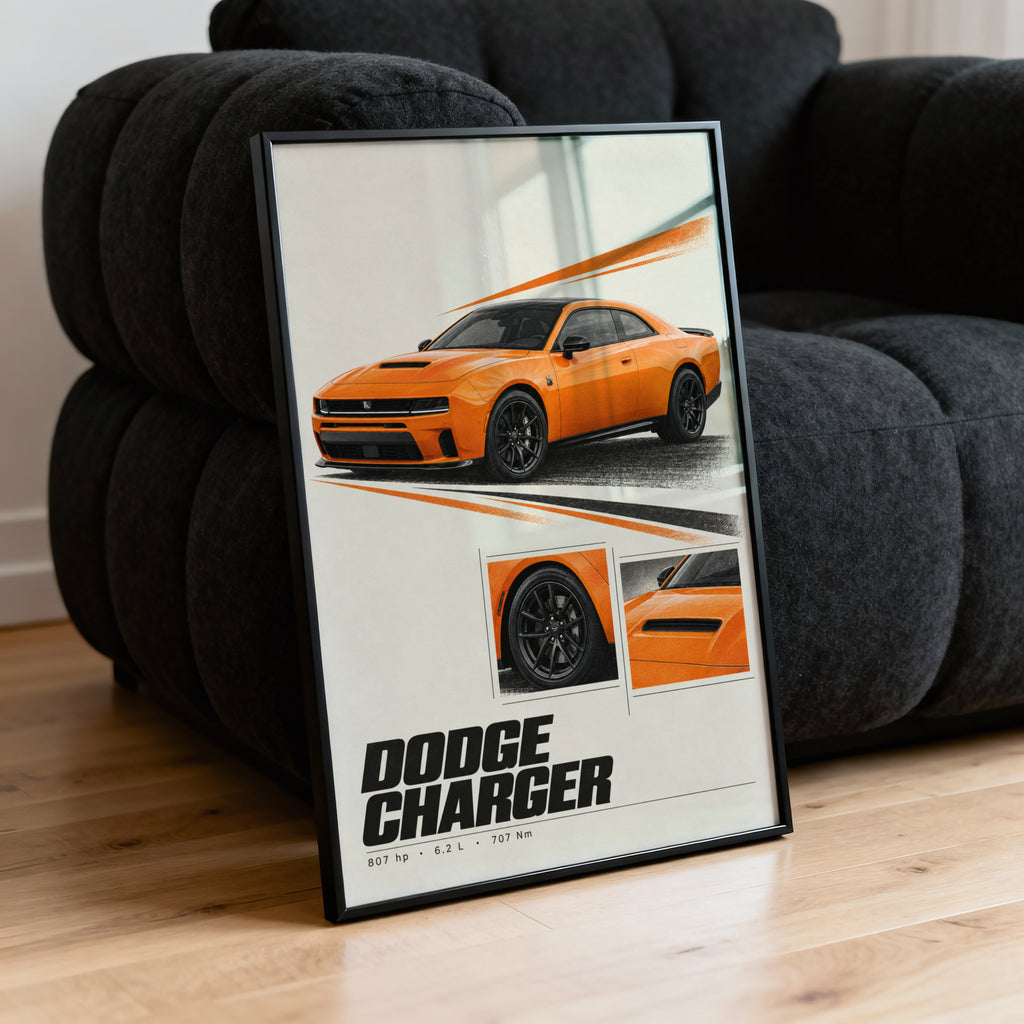 Vintage Dodge Charger Print, Muscle Car Wall Art