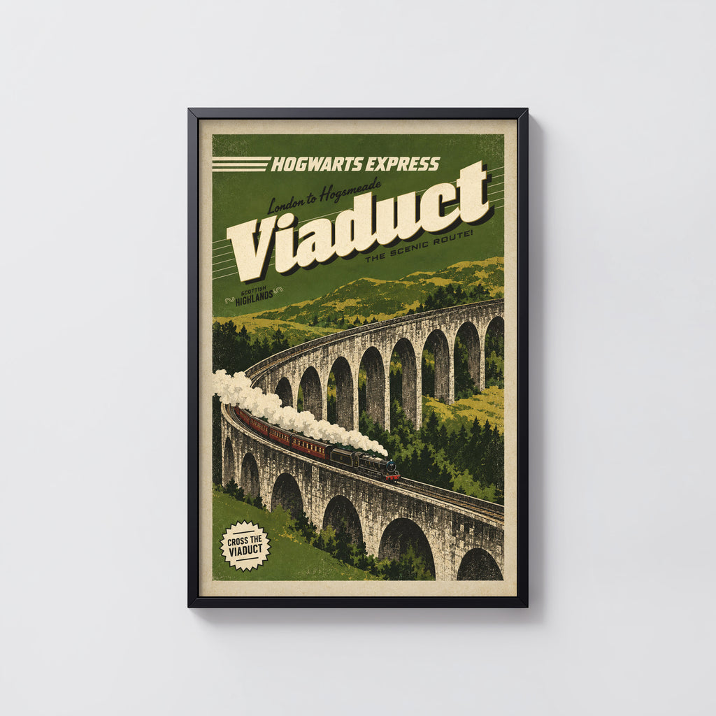 Vintage Viaduct Print Poster, Scottish Highlands Train