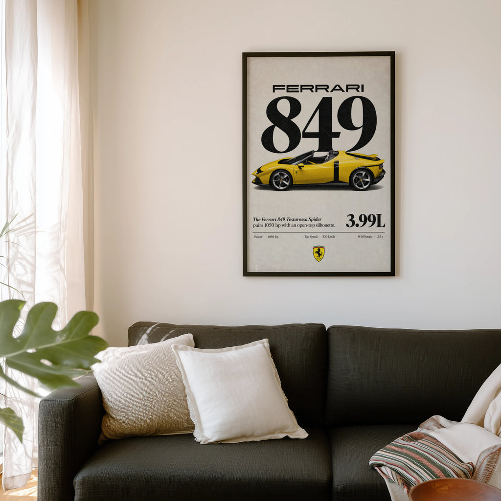 Vintage Ferrari 849 Spider Print, Car Wall Art