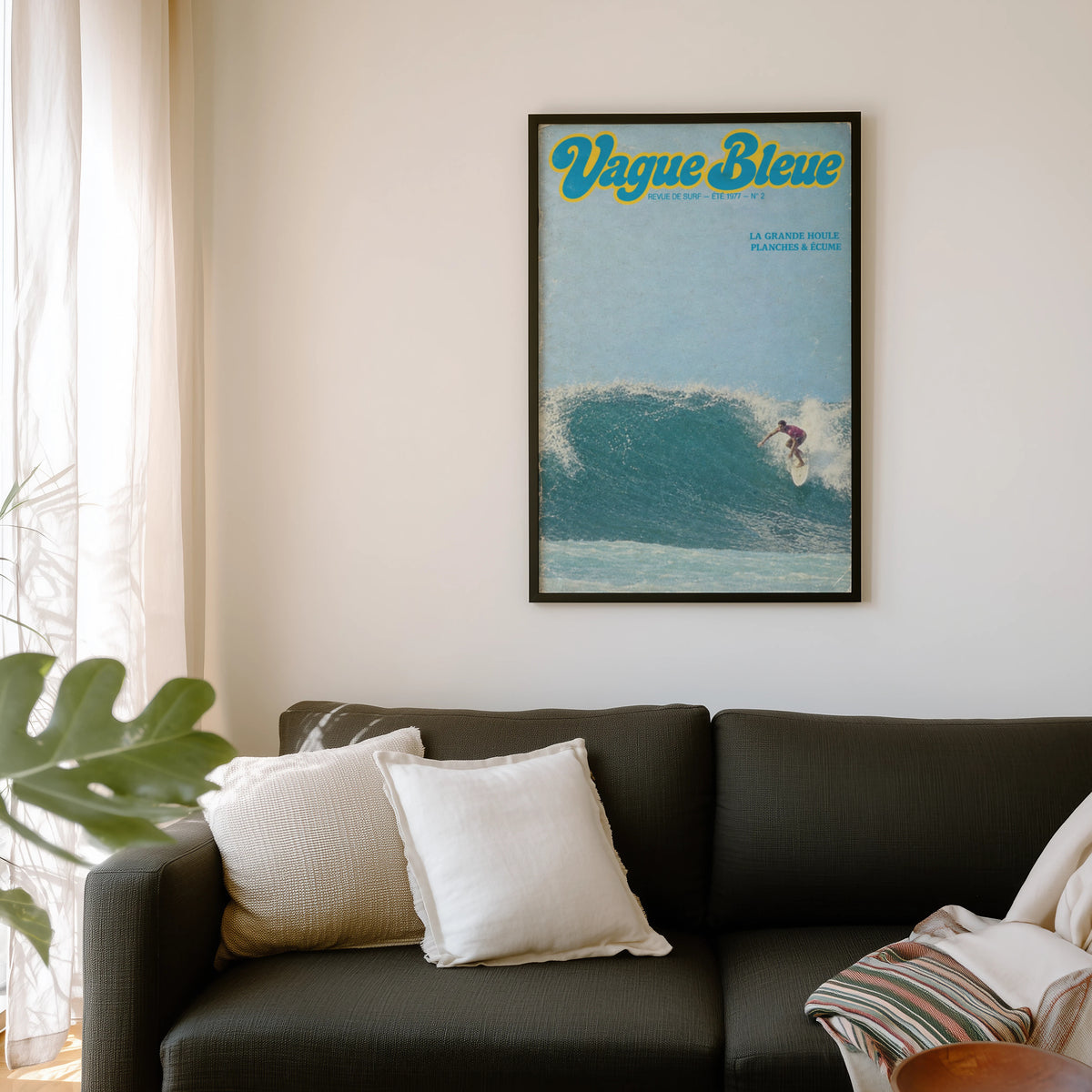 Vintage Vague Bleue Surf Print, 1977 Surfing Poster